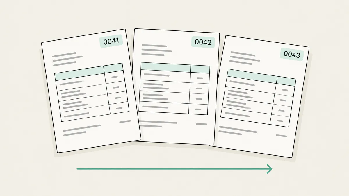 Three invoices with sequential numbers 0041, 0042 and 0043